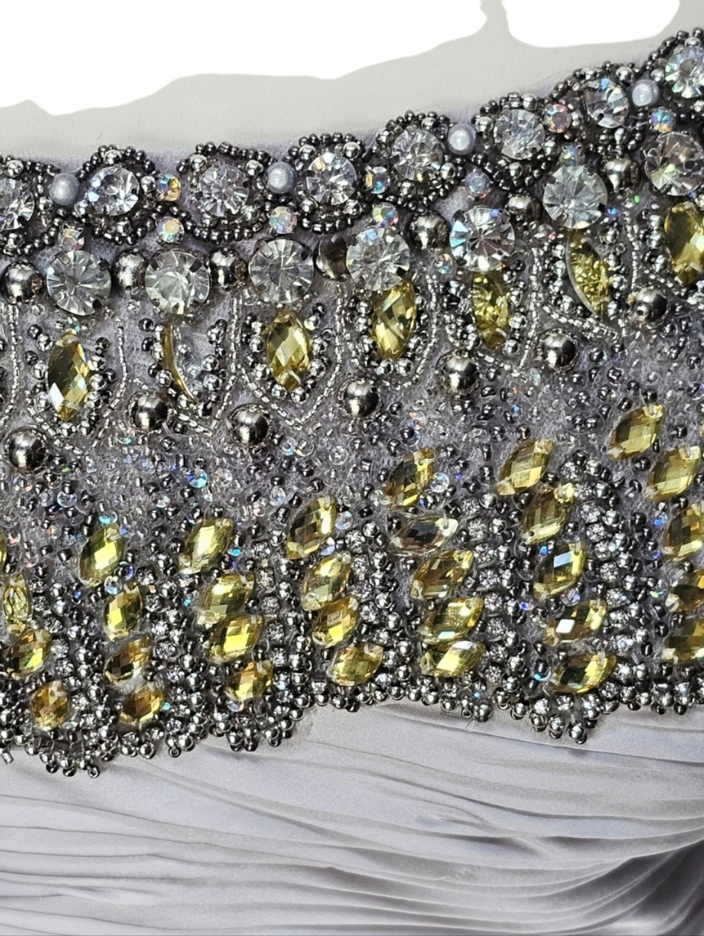 Terani Couture Champagne Midi Dress with Silver Embellished Neckline - Picture 5 of 11
